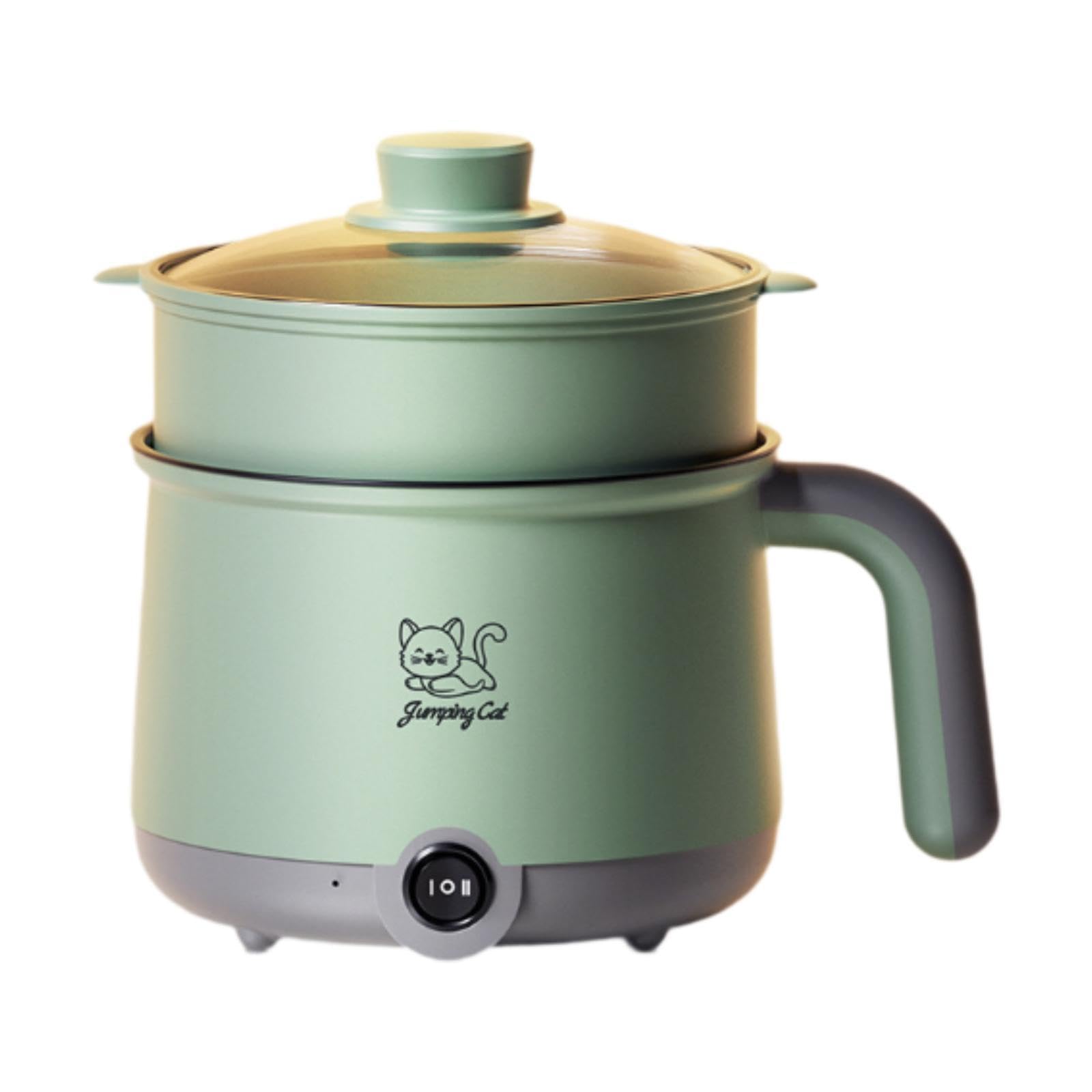 MagiDeal électrique Cuisinière électrique avec cuiseur vapeur Cuiseur à nouilles portable domestique Cuiseur à ramen 1,8 L pour steak, œufs, nouilles, Gris vert