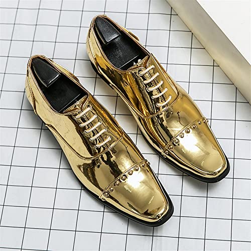 HOOENG Oxford Shoes for Men Lace Up Shiny Faux Leather Cap Toe Block Heel Anti-Slip Rubber Sole Non Slip Resistant Prom2