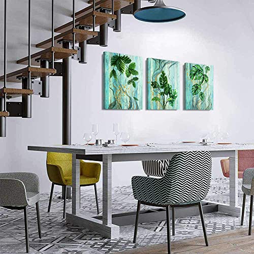 Canvas Wall Art For Bedroom Wall Decor For Living Room Kitchen Wall Pictures Artwork Office Decor Canvas Prints Green Plant Abstract Painting 12" X 16" 3 Piece Framed Modern Bathroom Home Decorations #TOP5