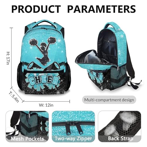 Girls Backpack - Set of 3 Cheer Backpack Gift for Kids Teens School - 17Inch Lightweight Girls Glitter Cheerleading Bookbag for Kindergarten Preschool Primary3