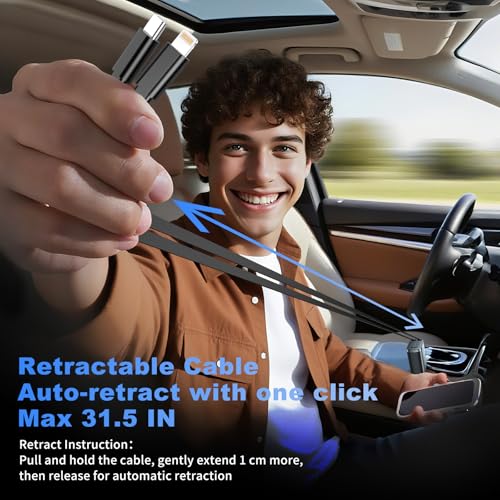 Retractable Car Charger, 84W Car Charger USB C 4 in 1, Car Accessories Fast Charging Car Charger Adapter for iPhone 17 16 15 14 13 12 Pro Max, Samsung, Pixel | Travel Essentials Gifts for Men Women - Image 4