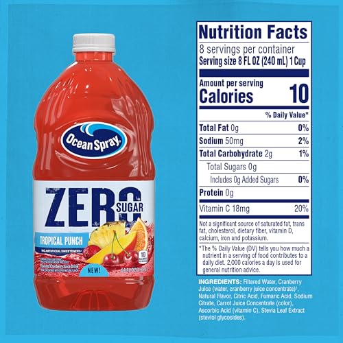 Image of Ocean Spray ZERO Sugar Tropical Punch Juice Drink, 64 Fl Oz Bottle