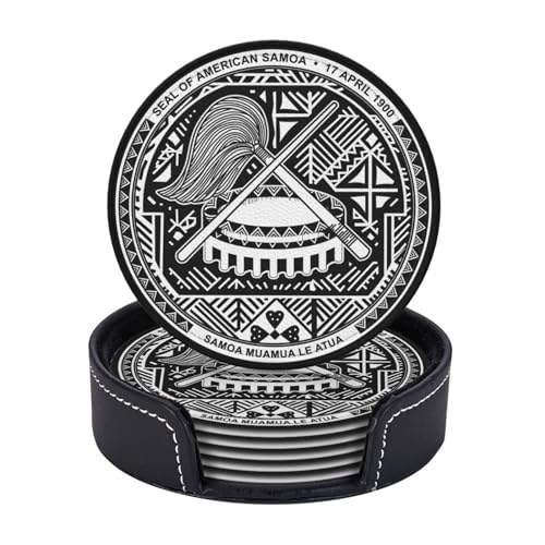 Lot de 6 sous-Verres en Cuir synthétique avec Support, Motif Phoque des Samoa américaines, Absorbant la Chaleur, décoration de Table de Bar