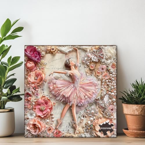 Rompecabezas para adultos de 1000 piezas, PICKFORU con temática de bailarina, cristales y mariposas florales, difícil, como decoración para el hogar miniatura 5