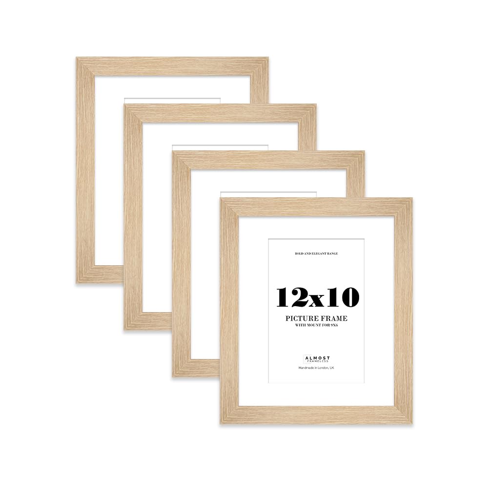 12x10 Oak Frame With Mount for 9x6 Pictures 28mm Edge Portrait and Landscape Display with Wall Hooks and Kickstand, 4 Pack