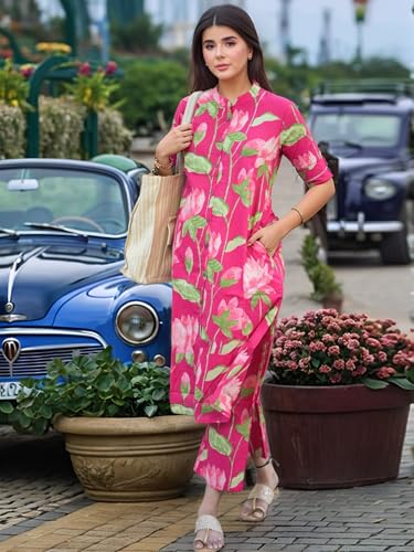 Image of GoSriKi Women's Rayon Viscose Printed A-Line Kurta with Pant