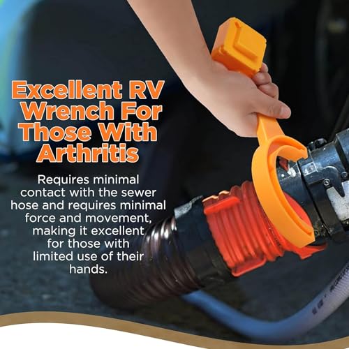 Image of TonGass (2 Pack Universal Fit RV Sewer Hose Wrench with Gaskets(2 Bayonet+2 Elbow) - Multi-Tool Fit Most 3-Inch & 4-Inch Male /Female RV Sewer Cap - Connect and Disconnect Sewer Hose Fitting - Orange