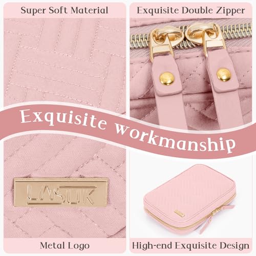 Image of Travel Jewelry Box, Small Zipper Jewelry Boxes, Portable Jewellery Storage Holder Display, Storage Ring Binder, for Rings, Earrings, Necklaces, Bracelets, Pink