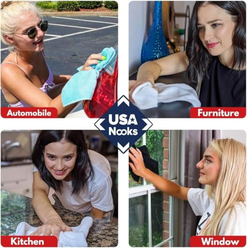 Image of USANOOKS Microfiber Cleaning Cloth-High Performance,1200 Washes-Grip-Root Ultra-Absorbent Weave Traps Grime&Liquid For Streak-Free Mirror Shine-Scratch Proof&Lint Free-12X (16 X16In) Towel Cloths