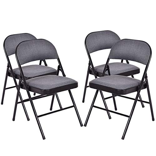 Giantex 4-Pack Folding Chairs, Fabric Dining Chair Set with Metal Frame, Padded Seat and Back, Non-Slip Foot Pads, Foldable Event Chairs, Party Chair Set for Home Office, Guest Room, Conference Room