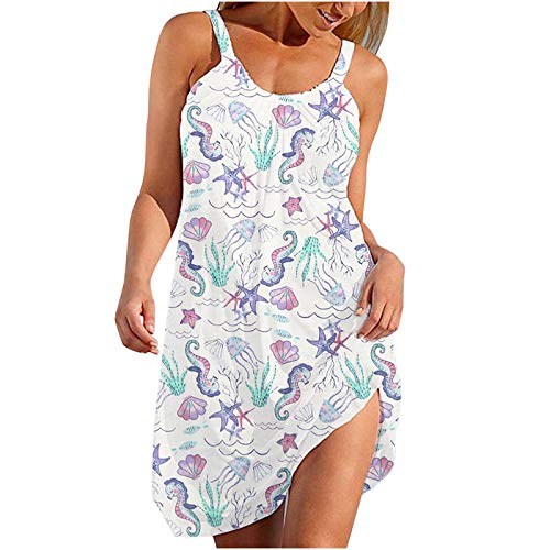 Womens Summer Beach Dresses Casual Sleeveless Tank Dress Fashion Marine Print Mini Homecoming Dresses Skirts