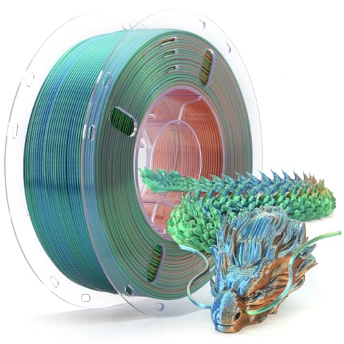 Image of VOXELAB Silk Tri-Color PLA Filament 1.75mm for 3D Printer, Rainbow Multicolor Silk PLA 1KG (2.2lbs) Spool, High Precision + /- 0.03mm, Smooth & Shiny 3D Printing Filament,Orange Blue Green
