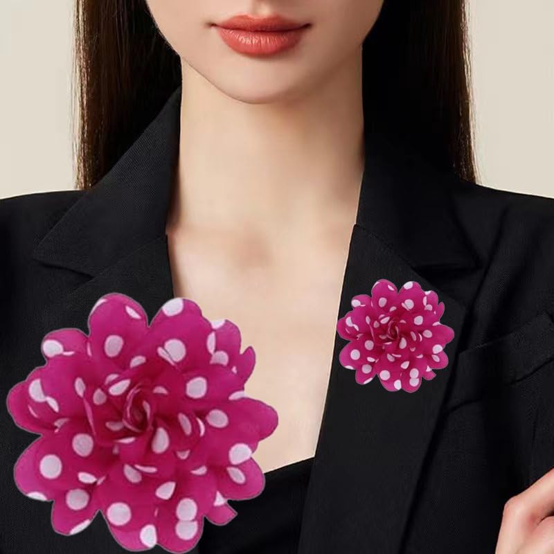 Image of Flower Hair Clip and Brooch Pin Double Color Spot Flower Broochs Lapel Pins Dainty Elegant Camellia Brooch Pin Handmade Petals DIY Clothing Shoes Hats Accessories Wedding Party Dance Banquet Dress Suit Ceremony Jewelry Accessories for Women (Rose Red)