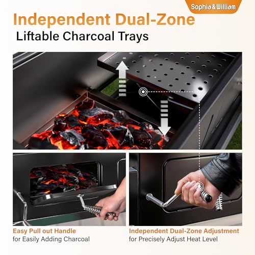 Image of Sophia & William Extra Large BBQ Charcoal Grill & Offset Smoker