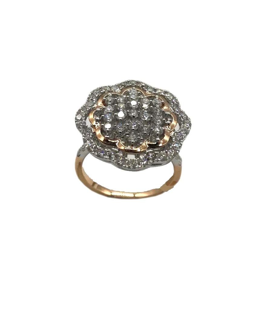 Zevraat 1.130 Carat F-G/I1 Two-Tone Natural Diamond Classy Big Flower Cocktail Ring 18K Rose White Gold