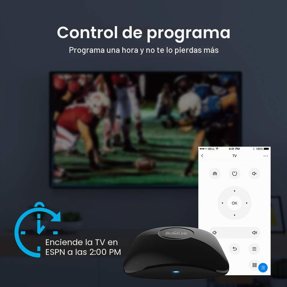 BroadLink IR y RF Mando a Distancia Universal - WiFi Smart Remote para domótica, TV, Motor de Cortina, Aire Acondicionado, Ventilador, Funciona con Alexa, Google Assistant, IFTTT (RM4 Pro)
