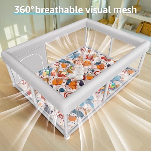 Image of Baby Playpen with Mat 65 x 50 Inch, PlayPen for Babies and Toddlers, Sturdy Safety Play Yard for Indoor & Outdoor with Zipper Gates
