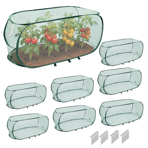 8Pack Garden Covers for Raised Beds Reusable Pop Up Mesh Plant Covers with Ground Nails Lightweight Outdoor Crop Cage Plant Protector for Vegetables Fruits Seedlings & Flowers 35L x 15W x 15H