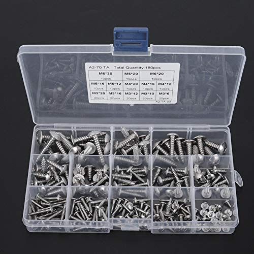 Screws Flat Head, 180Pcs M3 M4 M5 M6 Stainless Steel Flat Head Self-Tapping Screws Assortment Set for Multiple Purpose - Image 3