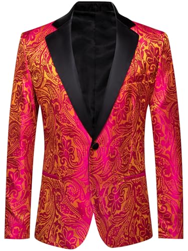 Image of Barry. Wang Men's Sport Coats & Blazers Flower Suit Jacket 1 Button Paisley Tuxedo Mardi Gras Carnival Parade Gift