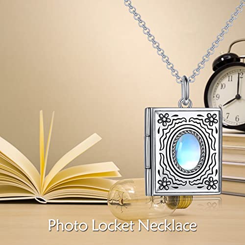 Moonstone Photo Locket Necklace 925 Sterling Silver Book Necklace That Holds Pictures Birthday Gifts For Women Mom #TOP4