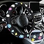Cute Steering Wheel Cover Flower Steering Wheel Cover Floral Steering Wheel Cover for Girls with 4 Pieces Cute Flowers Car Air Vent Clips for Women Girls Car Decorations (Daisy Style)