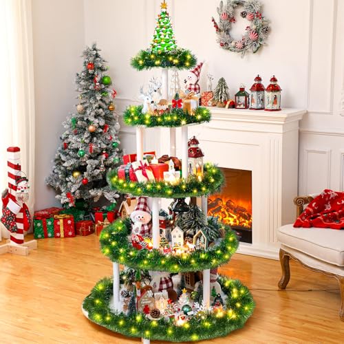 Barydat Christmas Village Display Tree Stand 5 Tier 59 Inches Christmas Display Shelves with Snow...