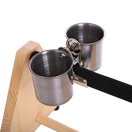 Image of QBLEEV Parrot Play Wood Stand, Bird Grinding Perch Table Platform with Cups | Birdcage stands with feeder dish cup, portable table playstand for small cockatiels, conures, parakeets, finch, easy assembly