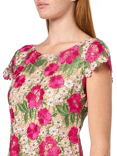 Image of Xscape Women's Short Sleeve Floral Lace Embroidered Sheath Midi Dress
