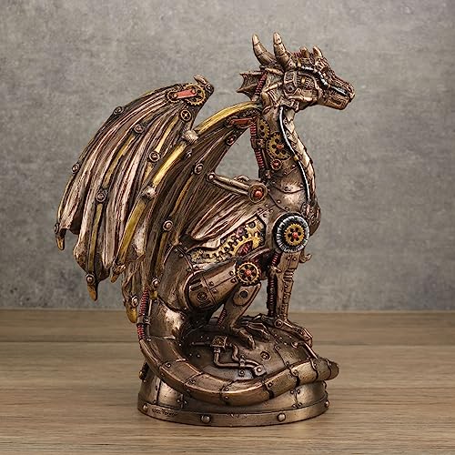 Estatua Dragón Steampunk en Bronce y Resina 8.25 in miniatura 3