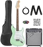 Fender Squier Stratocaster Electric Guitar - Surf Green Bundle with Fender Frontman 10G Amplifier, Gig Bag, Cable, Strap, Picks, and Austin Bazaar Instructional Video