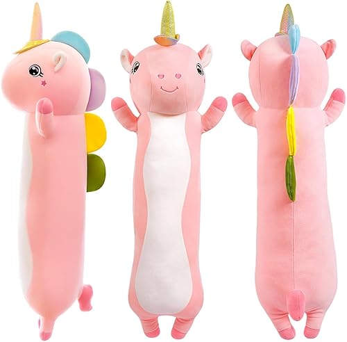 Almohada de peluche de unicornio de 43.3 pulgadas, almohada larga y suave para el cuerpo, juguetes de unicornio grande, linda almohada grande para