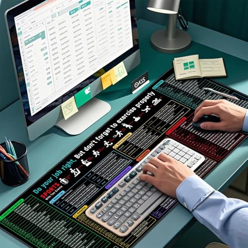 Image of JIALONG Excel Shortcuts Large Gaming Mouse Pad Extra XXL 35.4x15.75 inches Thick Extended Excel Formulas Cheat Sheet Desk Pad Computer Keyboard Mat for MacBook, PC, Laptop, Office Home