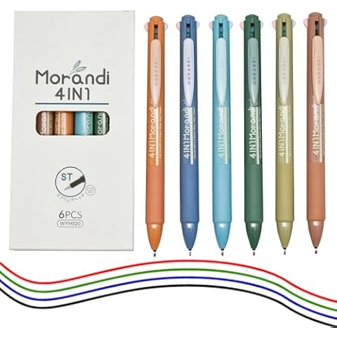Lopenle 6 PCS 4 in1 Morandi Gel Pens Retractable Multicolor Pen 4 Colors Ballpoint Pens For School Home Office Christmas Stationery Store Cover