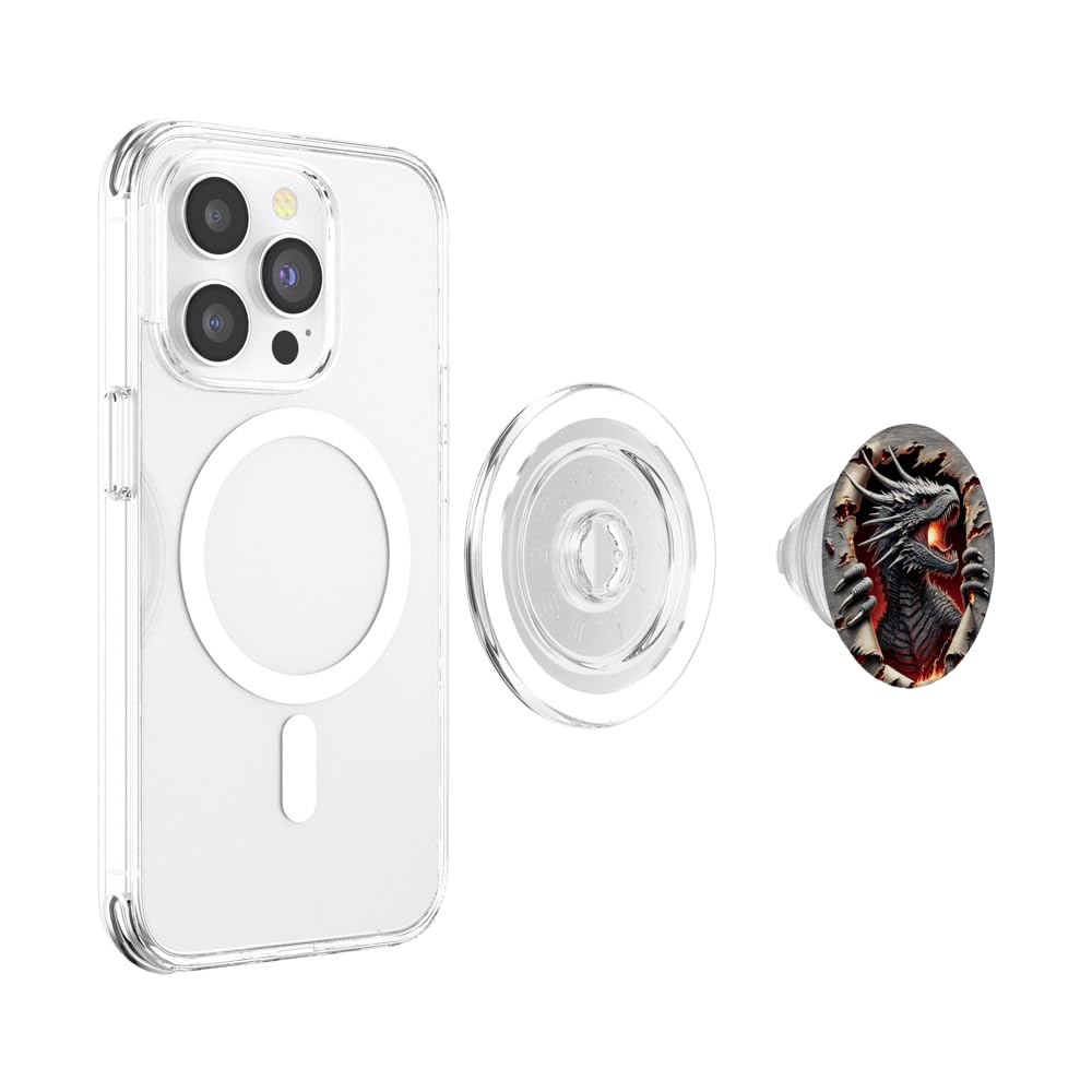 Fierce Black Dragon Burst PopSockets PopGrip for MagSafe, Clear - Image 3