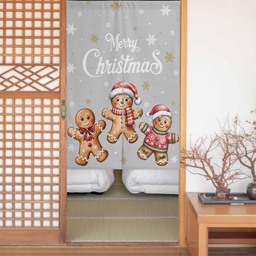 のれん 目隠し 遮光 暖簾 間仕切り クリスマス ジンジャーブレッドマン 雪の結晶 グレー 厚手 防寒 防音 断熱 ロング 半間のれん リビング 和風 カーテン プライバシー保護 玄関 キッチ リビング 飲食店 出入り口 室内インテリア 温泉 施設向け バ