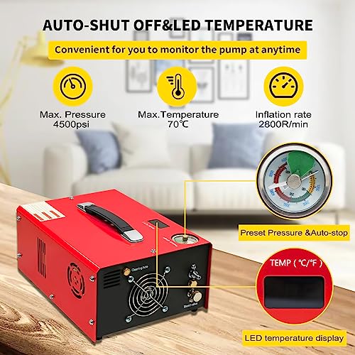 TUXING 300Bar 4500PSI PCP Air Compressor, Oil/Water-Free, Set-Pressure Electric Air Compressor for Paintball Diving Tank Air Rifles Pistol Filling, Powered by Home 220V AC or Car 12V DC - Image 3