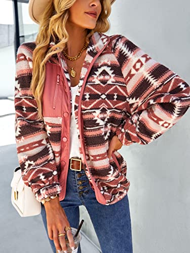 chouyatou Women's Fleece Jacket Tribal Aztec Print Long Sleeve Button Down Shacket Jacket Coats2