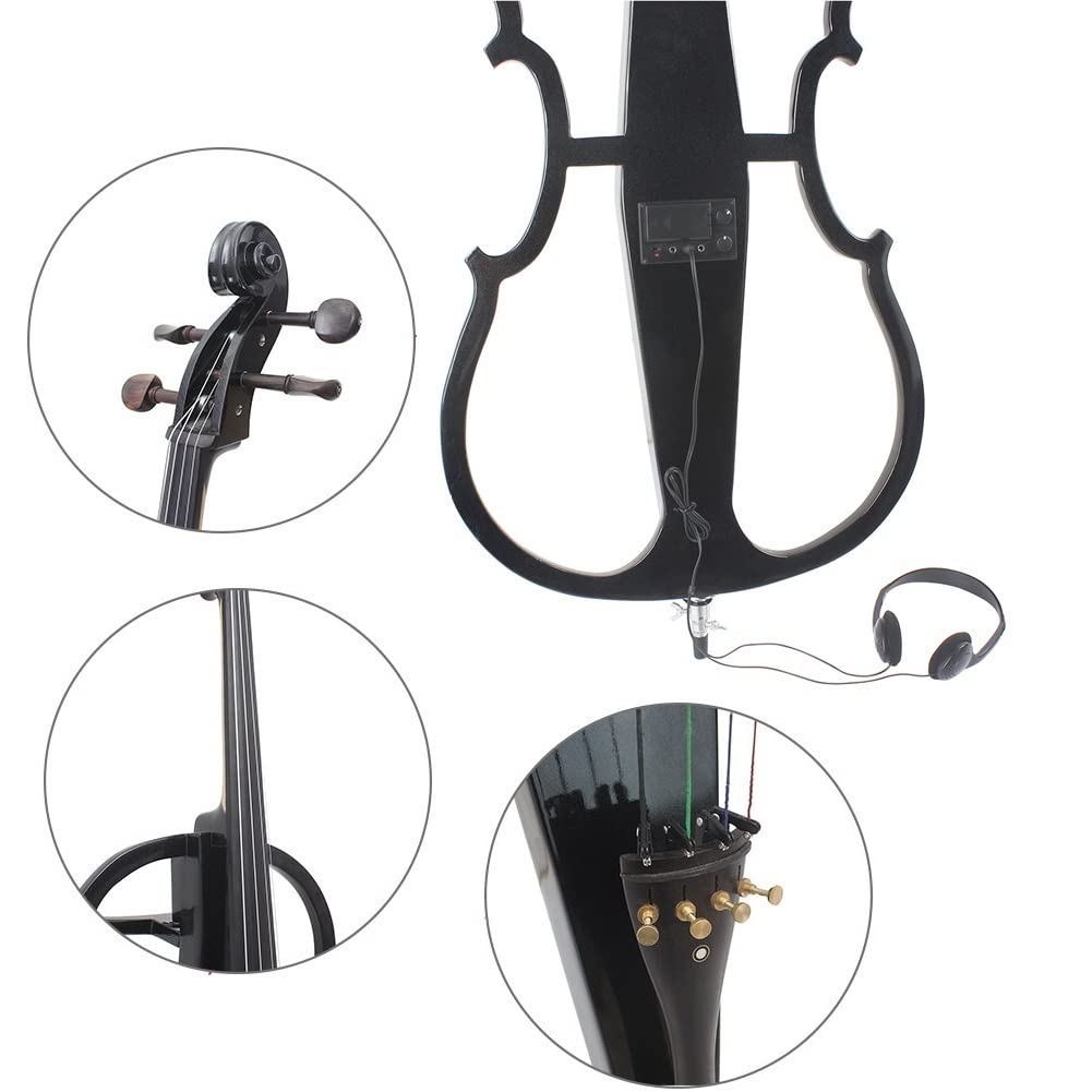 Violoncello Elettrico 4/4, Kit Violoncello Elettrico Silenzioso in Legno massello 4/4 a grandezza Naturale con Borsa, Fiocco, accordatore a Clip e Corde Extra