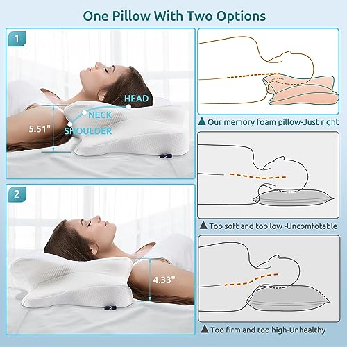 Image of DONAMA Cervical Pillow for Neck and Shoulder,Contour Memory Foam Pillow,Ergonomic Neck Support Pillow for Side Back Stomach Sleepers with Pillowcase-King Size