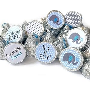Baby Boy Elephant Labels for HERSHEY’S KISSES Chocolates by Adore By Nat – Baby Shower Candy Stickers – Set of 240