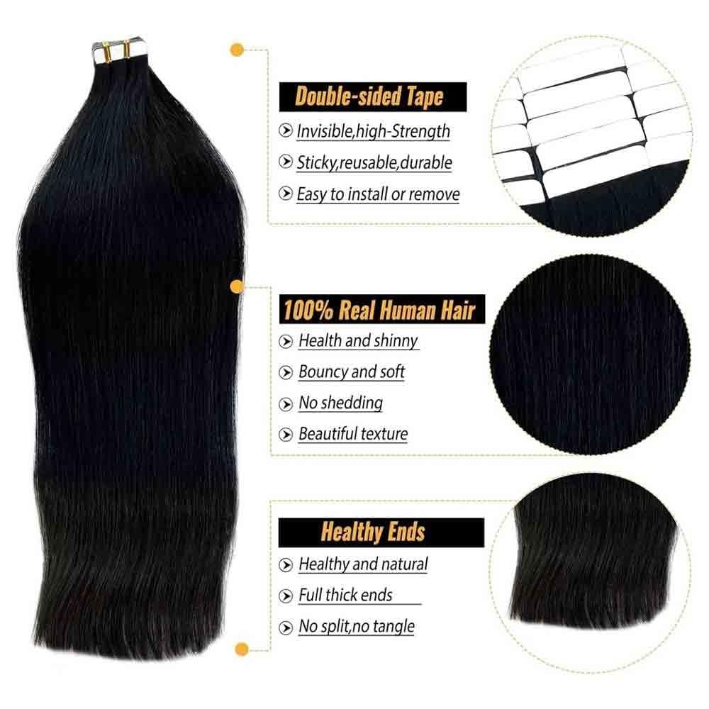 Extensiones Cabello Extensiones de cabello humano con cinta adhesiva de 40,6 a 26.0 in de largo, cinta recta en extensiones, 1.76 oz, 20 unidades, cinta de pelo Remy brasileño invisible sin costuras E