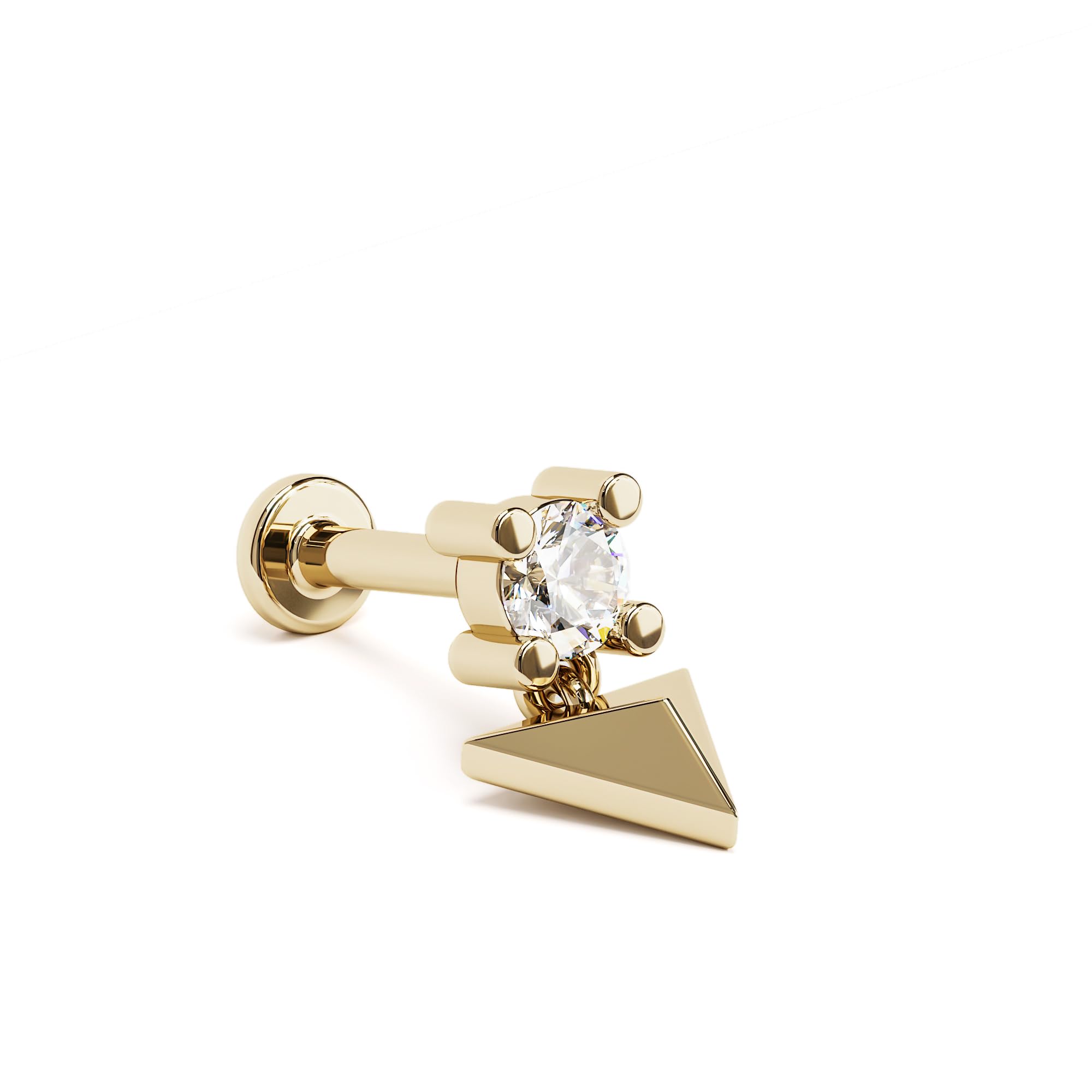 14K Gold Lab Grown Diamond Single Stud Earring With Diamond/Emerald Stone, Birthstone Stud Earring, Forward Helix Stud, Cartilage Earring, Tragus, Conch, Gift For Her Jewelry For Women