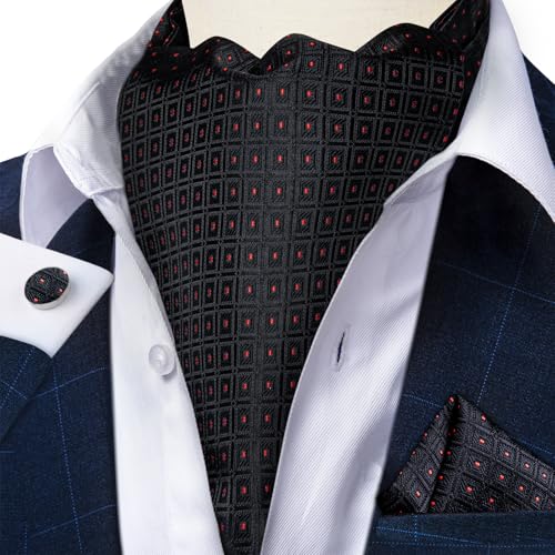 Image of DiBanGu 3PCS Ascot Ties for Men Wedding Jacquard Woven Silk Ascot Cravat for Men Cravat Tie and Pocket Square Set