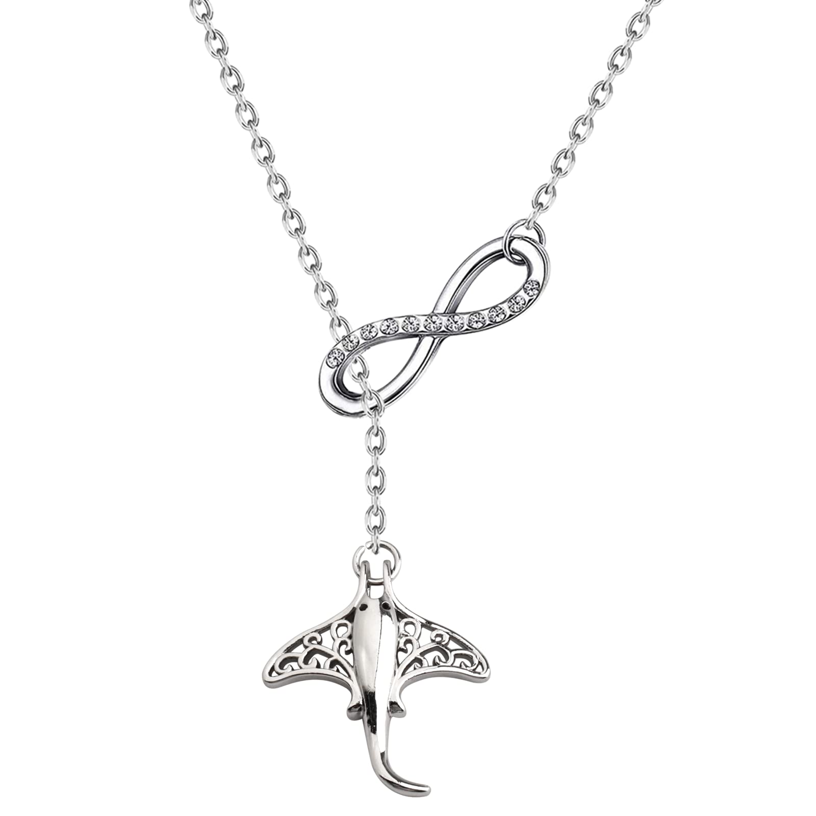 BEKECH Stingray Lovers Gift Stingray Pendant Lariat Y Necklace Manta Ray Ocean Sea Animal Jewelry for Women Girls