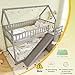 Giantex House Bunk Bed Twin Over Twin with Slide & Stairs, Wood Bunk Bed with Storage Shelves, No Box Spring Needed, Twin Floor Bed for Kids Teens Boys Girls (Grey)