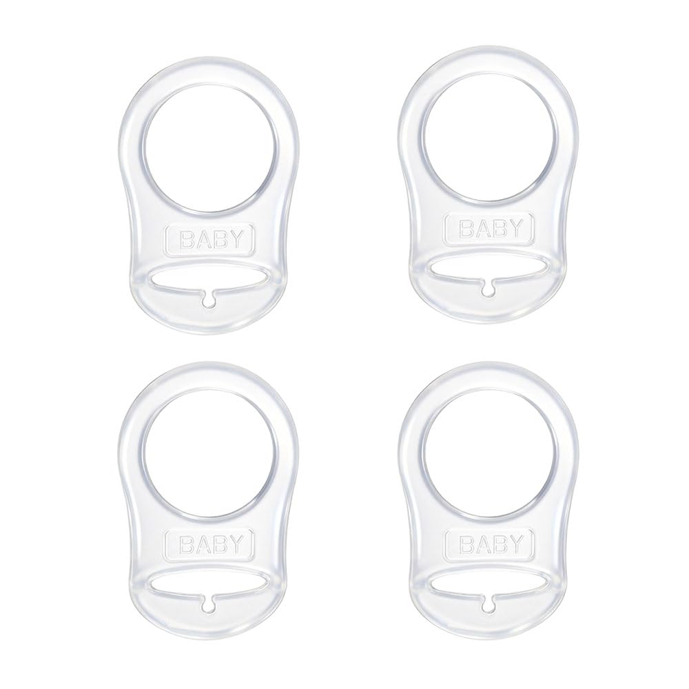 Silikon-Knopf-Ring, 4 Pcs Schnuller Adapter, Silikon Dummy Schnuller Halter Clip Adapter Ring, Silikonring für Schnuller (Transparent)