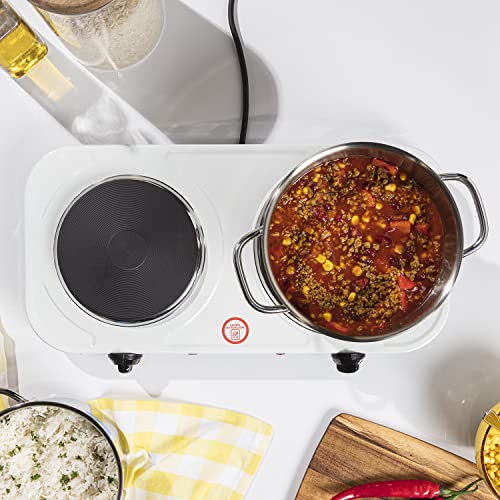 Tristar KP-6245 Doppel-Kochplatte, 15,5 und 18,5 cm ø, einzeln regelbare 5 Heizstufen, 2500 Watt Leistung, Weiß – Bild 6