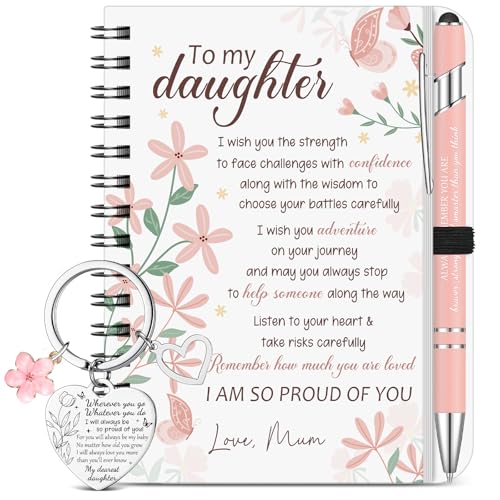 BBTO 3 Pcs Daughter Gift Set Includes Inspirational Notebook Keychain Ballpoint Pen Encouragement Graduation Valentines Birthday Gifts for Daughter from Mum and Dad