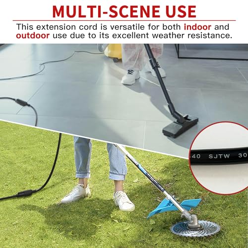 Image of 16 /3 10 FT Outdoor Extension Cord Waterproof, Weatherproof & Flame Retardant Black 3 Prong Power Cord Outside for Lawn & Garden, 13 Amps 1625 Watts 125 VAC 16AWG SJTW, ETL Listed